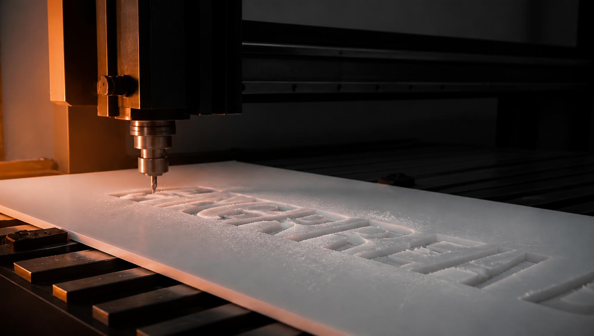 CNC-Plattenfräse schneidet Konturen in eine Acrylglasplatte